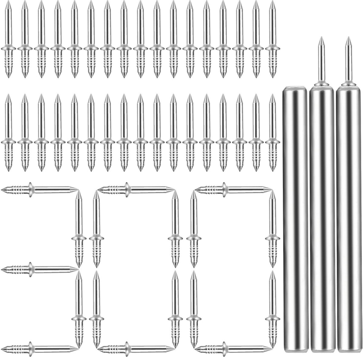 300 Stuks Dubbele Kop Spijkers Set - Onzichtbare Plintspijkers met 3 Opzetstukken - Zink Gegalvaniseerd voor Beton & Hout - Professionele Naadloze Bevestiging voor Sockelleisten & Meubels