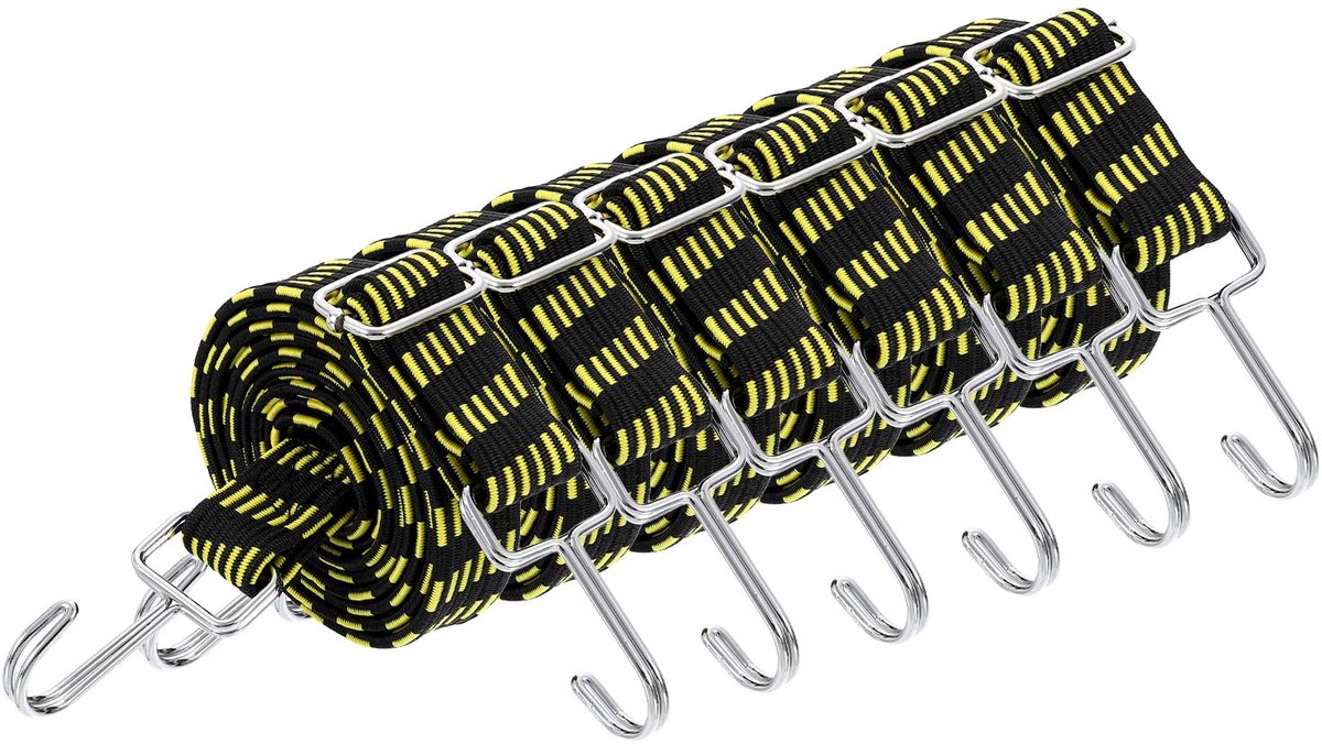 Spanbanden met haken 190 cm platte zware elastische riemen rubberen spanbanden met gesp voor outdoor camping zeil fietsendrager bagage zwart geel