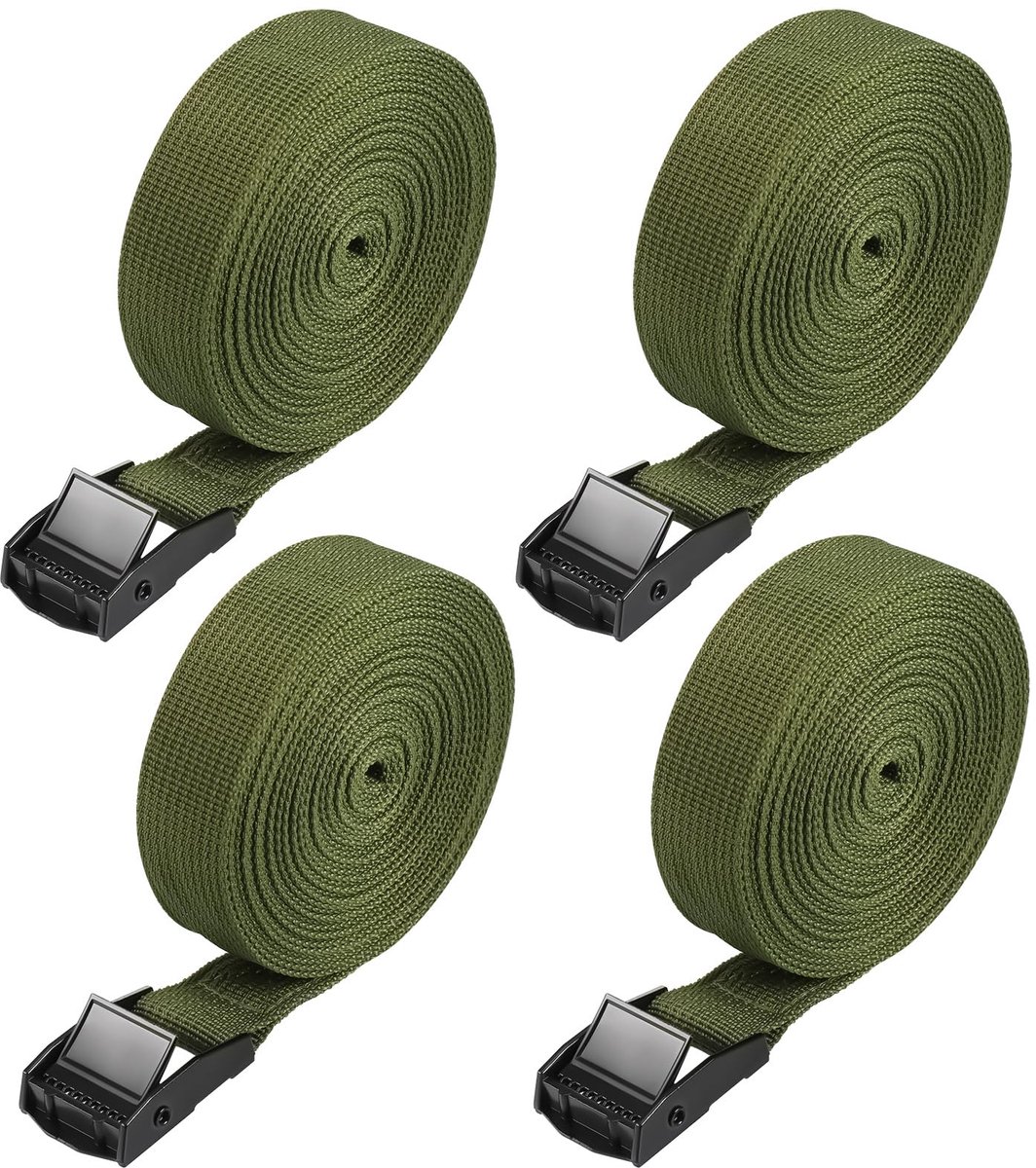 Spanbanden, Palriemen, Stevige Sjorbanden met Nokgesp, Roestvrije Bevestigingsbanden voor Motorfietsen, Fietsen, Bagage, Pakketten (500 x 2,5 cm, Groen)