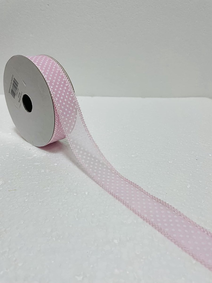 lint met stippen, 3 x 10 m, cadeauverpakking, feest, verjaardag, naaien, verpakkingen, verschillende kleuren, DIY (lichtroze)