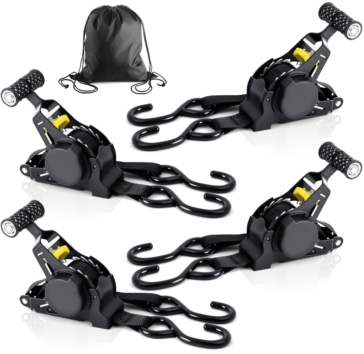 Spanbanden Met Ratelsluiting, 4 Stuks 3,3 M X 25 Mm, Automatisch Oprolmechanisme, Maximale Breeksterkte 680 Kg, Met Handgrepen Voor Het Vastzetten Van Lading, Aanhangers En Dakdragers
