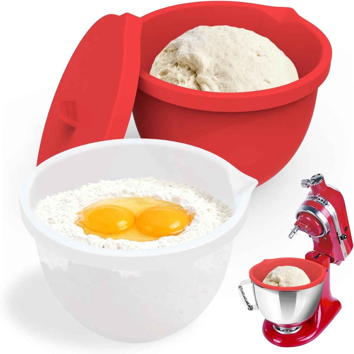 Mengkom Deksel Set - Keukenmachine Accessoires - Bakken en Bereiden - Voedselveilig Siliconen - 45-5 Kwart - Wit Rood