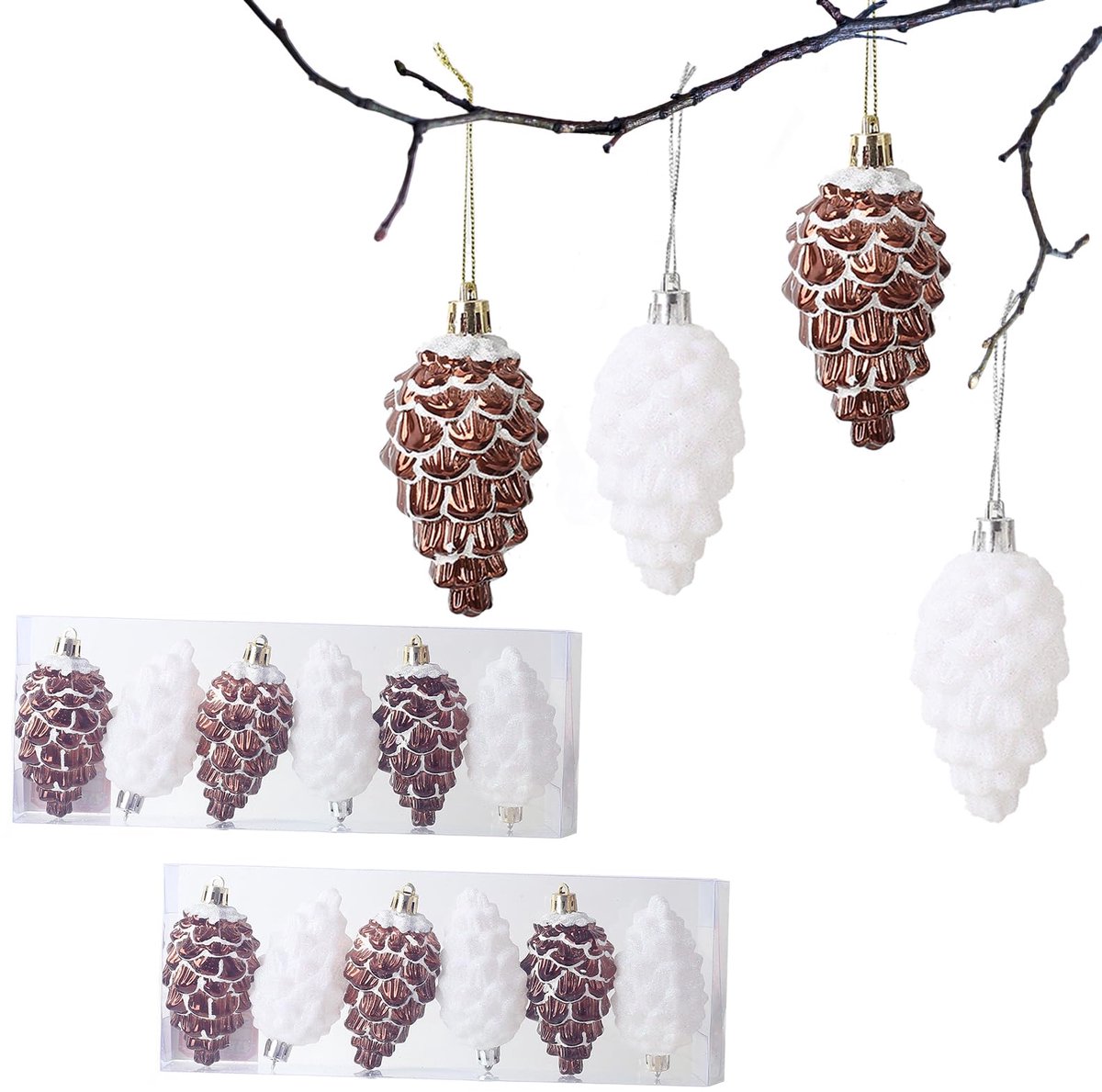 Dennenappels Kerstboom Kunstmatige dennenappels voor ophangen Kunststof deco Pin Pins hanger voor de boom (witte koffie B)