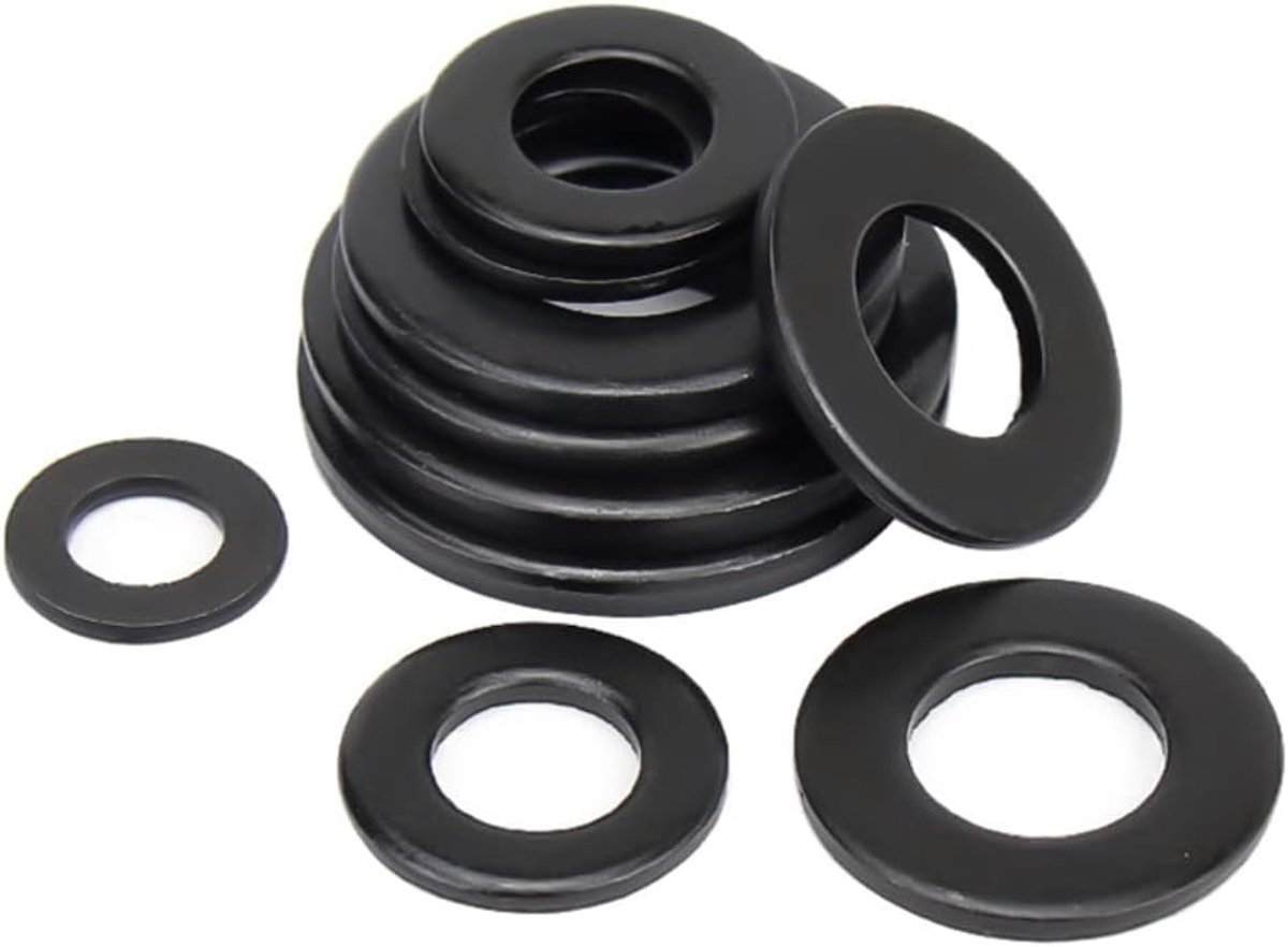 Platte Sluitring Zwart Sluitringen Platte Ringen van Grade 8.8 Koolstofstaal (M16x50x3 mm, 4 pcs)