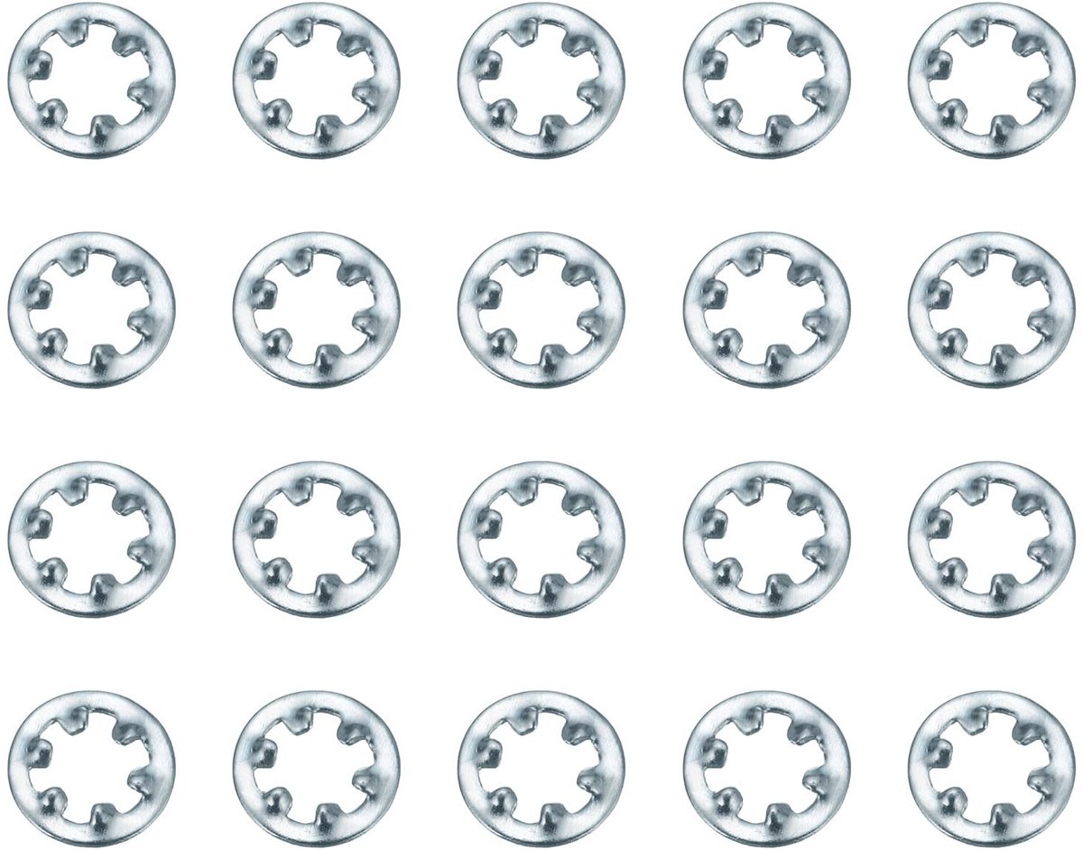 100 stuks binnengetande tandschijven, 3 mm ID x 6,5 mm OD vertandde sluitringen, veerstaal, klemringen, veerringen voor schroefbevestiging