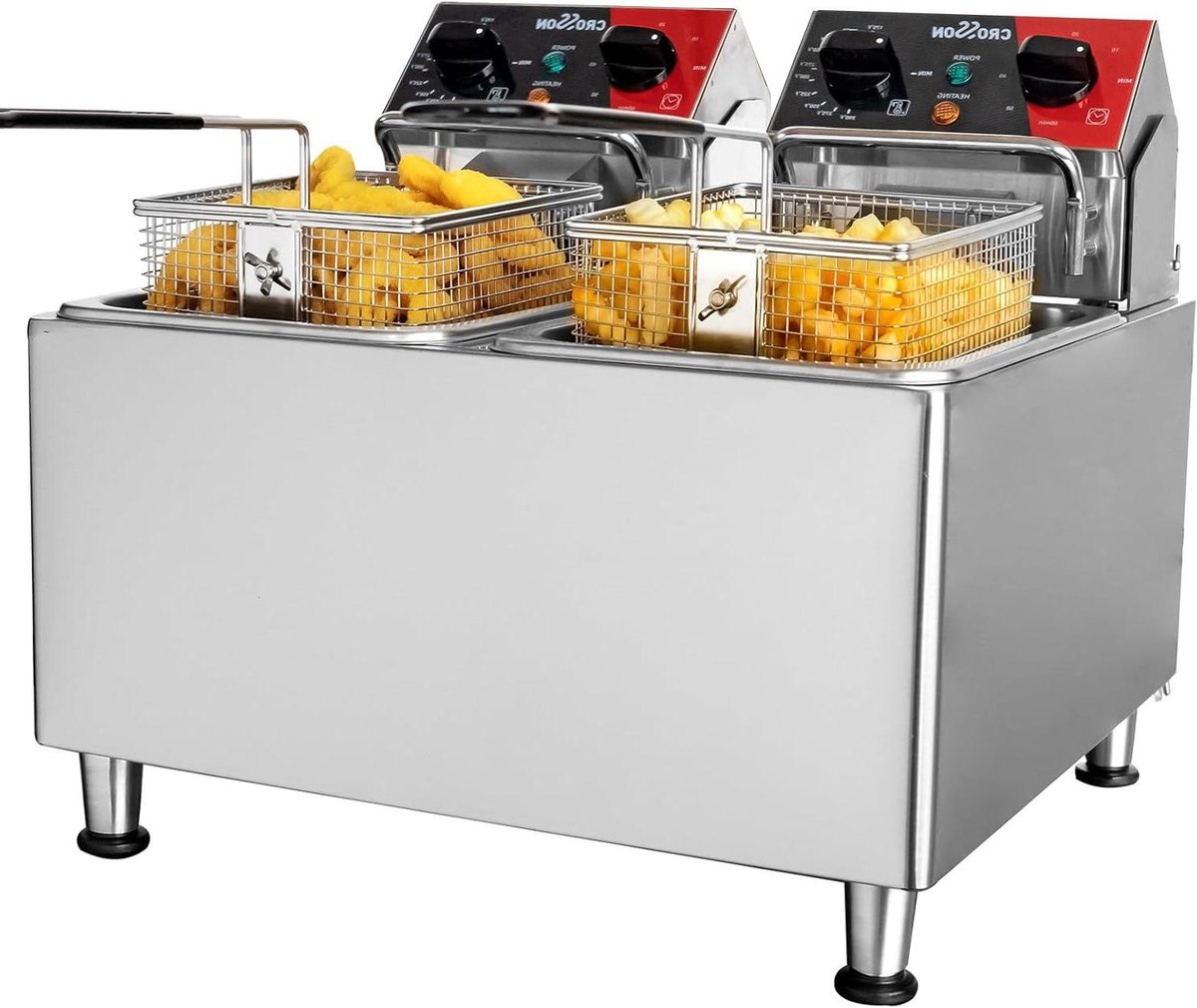 Elektrische Frituurpan - Dubbele Tank - Professioneel Frituren - Precisie Temperatuurregeling - 8 Liter Capaciteit - Metaal
