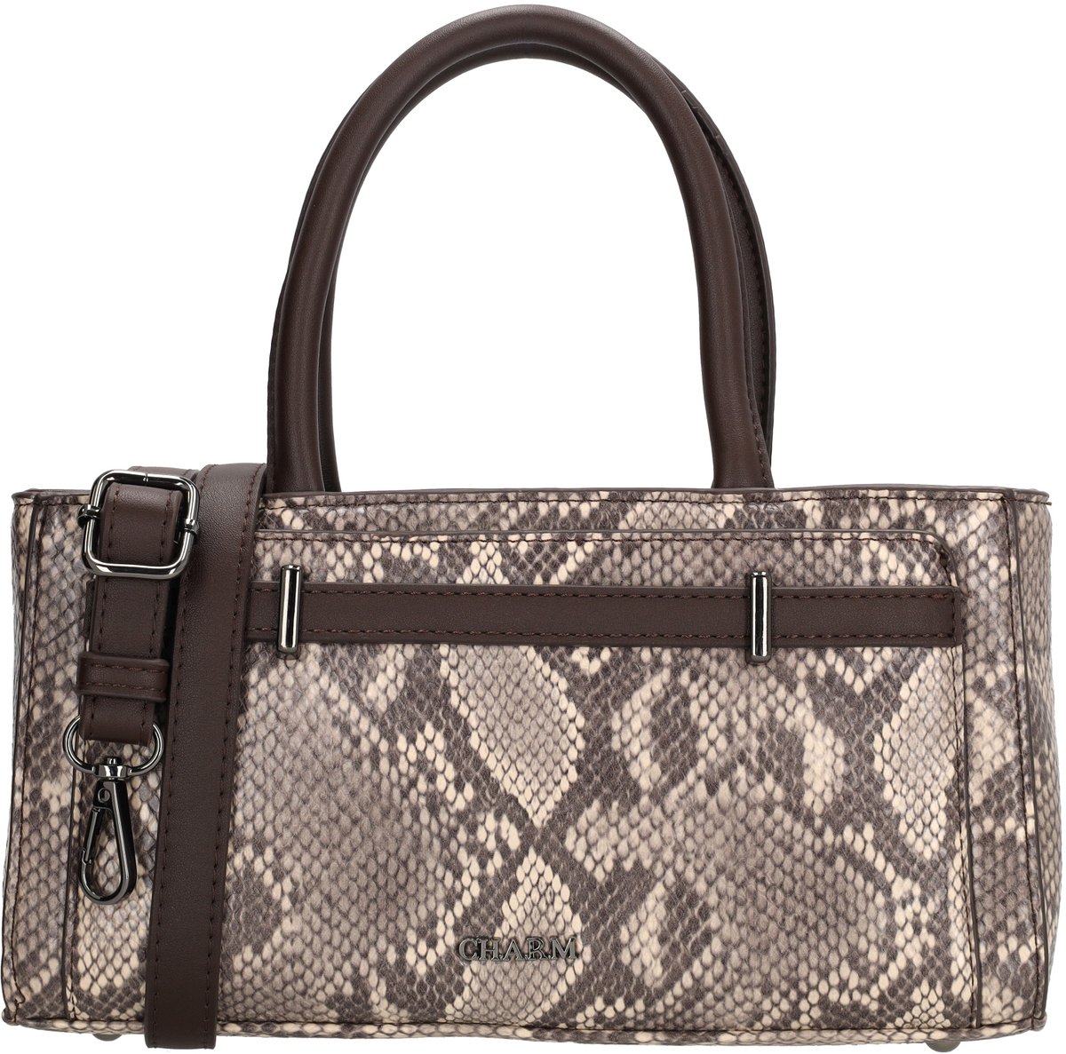 Charm London Sahara Handtas - Snakeprint - Schoudertas - Verstelbare Schouderband - Dames Tas - Trendy - Slangenprint - Crossbody - Donkerbruin