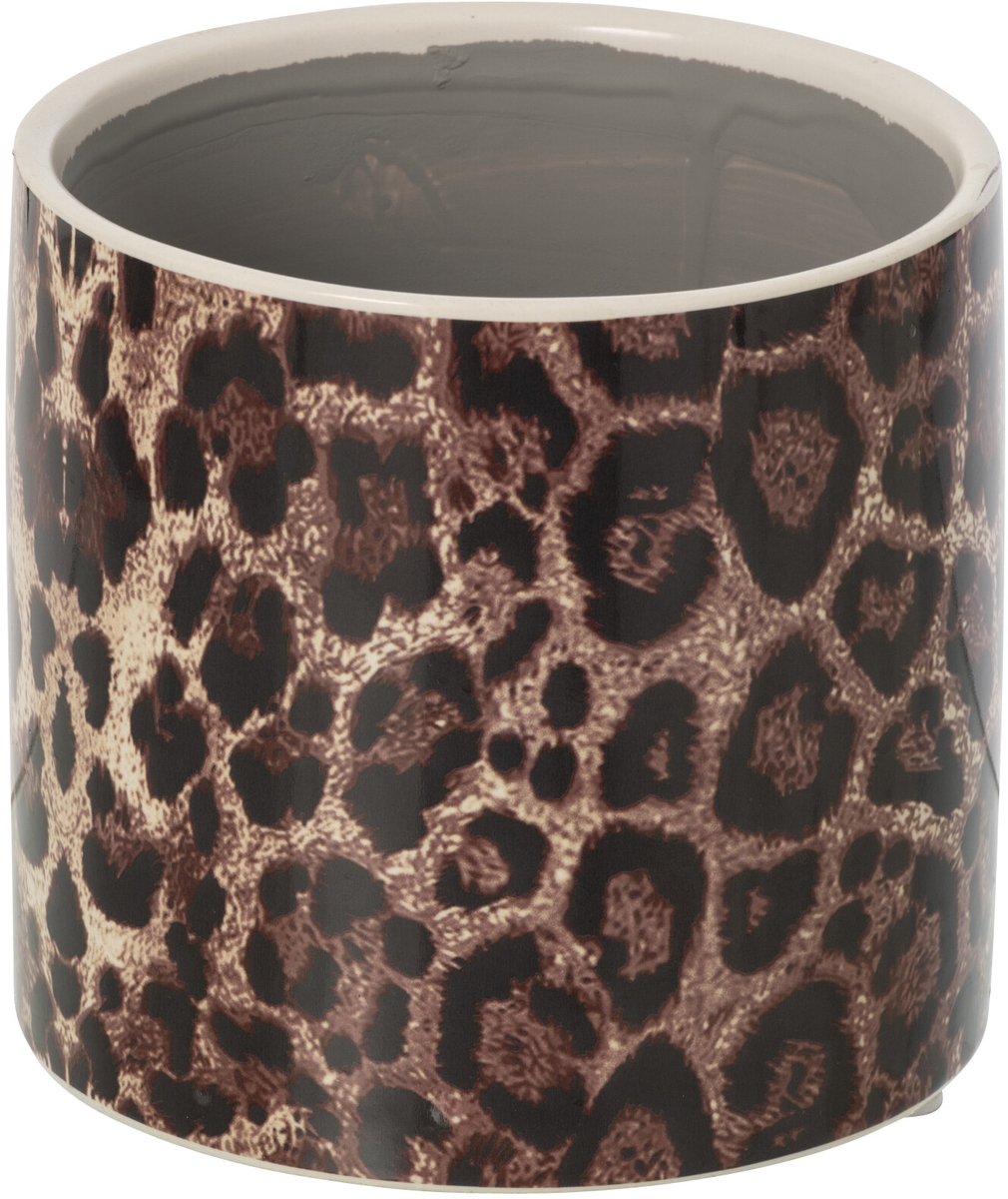 J-Line Bloempot met luipaardmotief - keramiek - bruin/zwart - medium