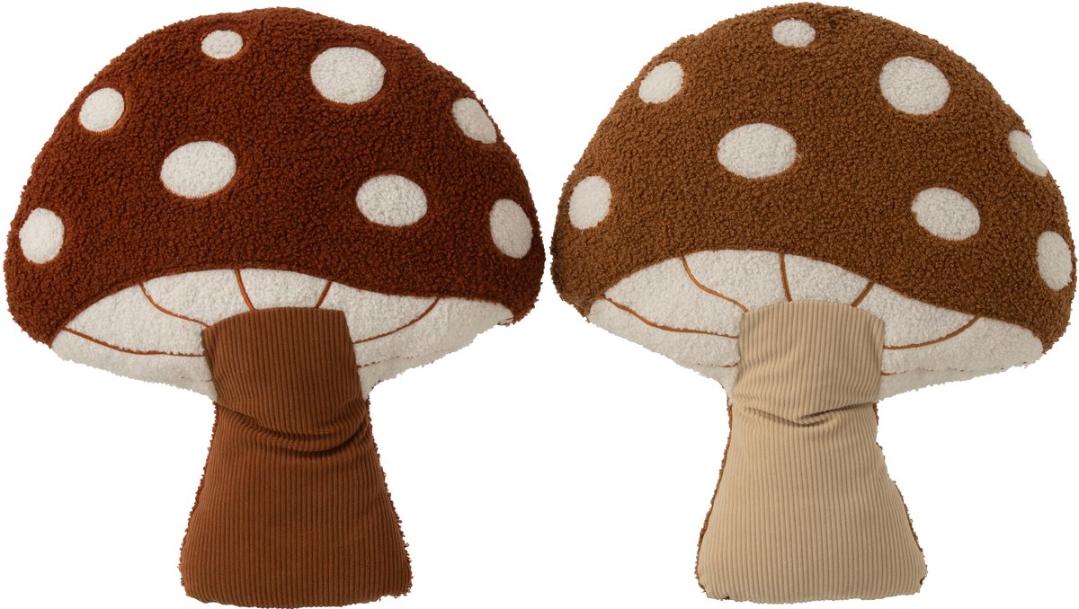 J-Line Paddenstoelkussen - polyester - bruin - assortiment van 2