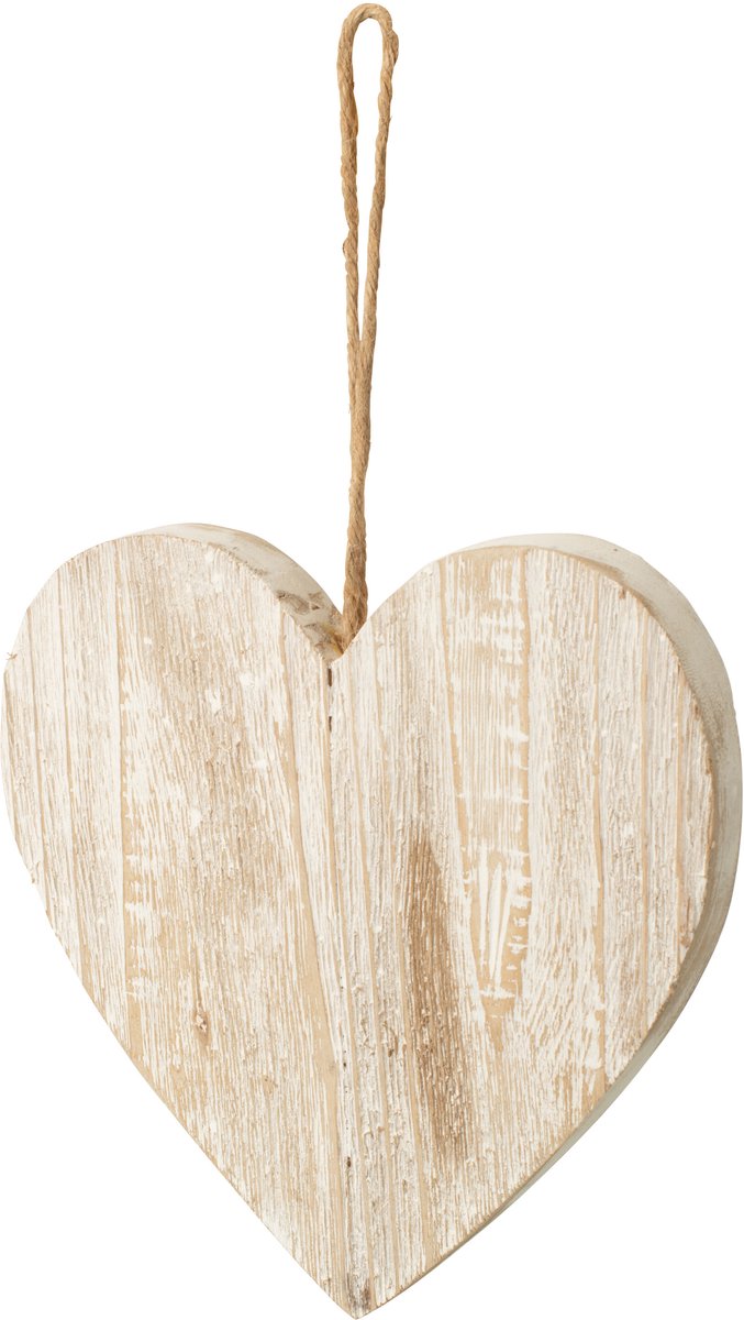 J-Line Hangend hart - hout - gebroken wit - large - set van 4