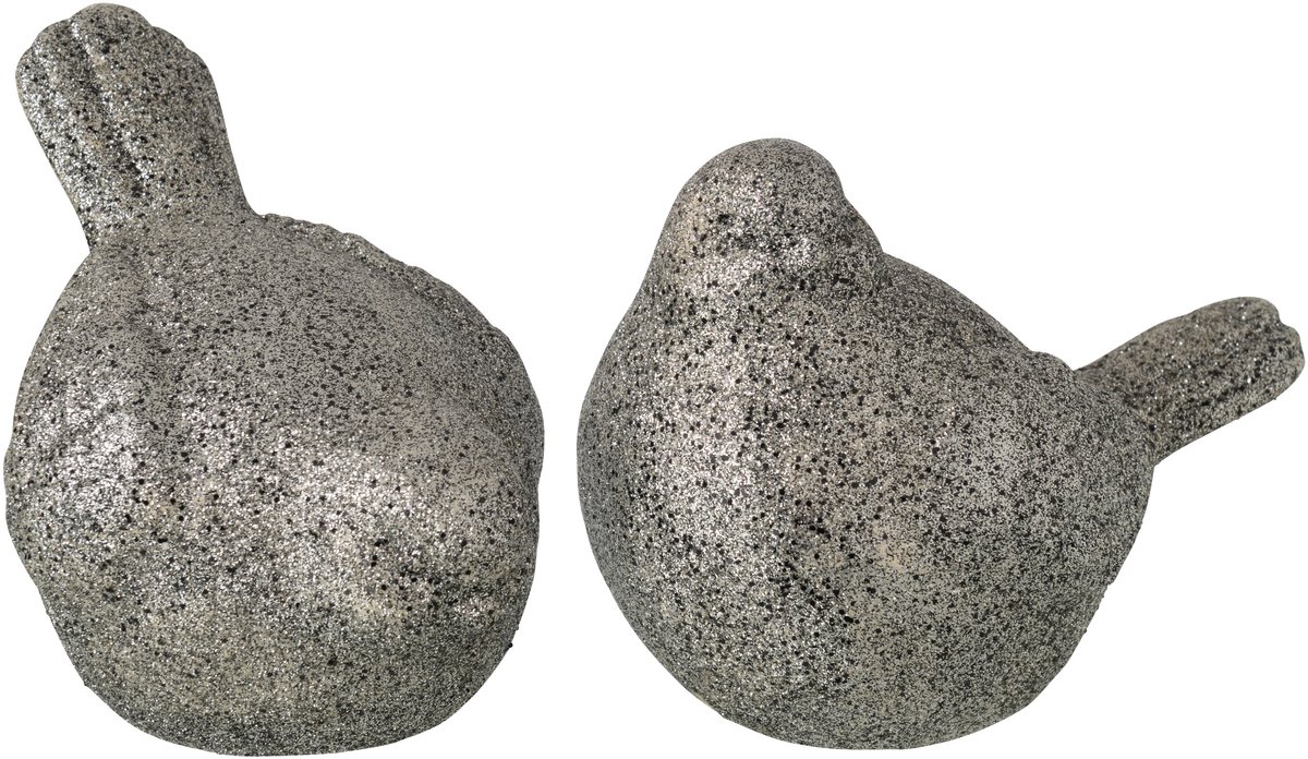 J-Line decoratie Vogel Glitter - porselein - zilver - large - 2 stuks