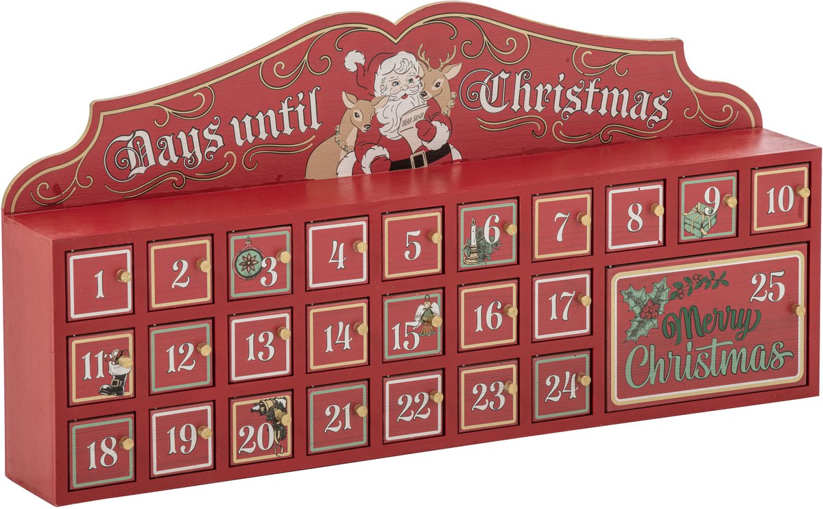 J-Line Adventskalender - hout - rood/wit