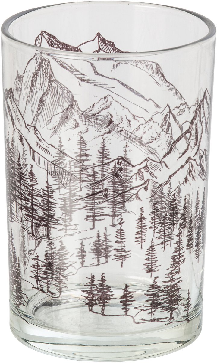 J-Line Windlicht met bergen - glas - transparant/zwart - large - set van 2