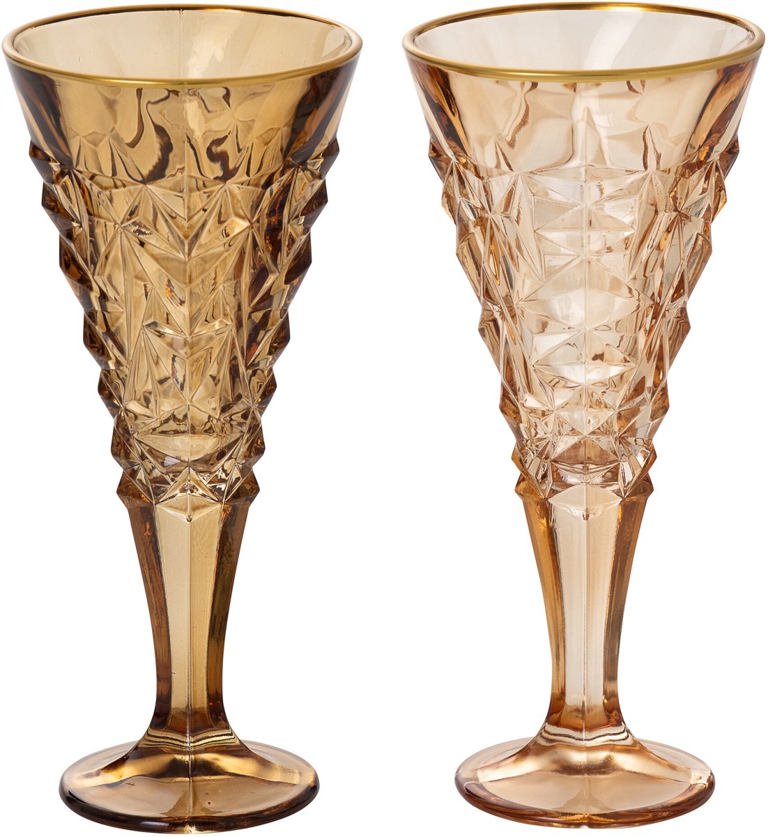 J-Line champagneglas gouden rand reliëf - glas - okergeel/brons - large - assortiment van 2