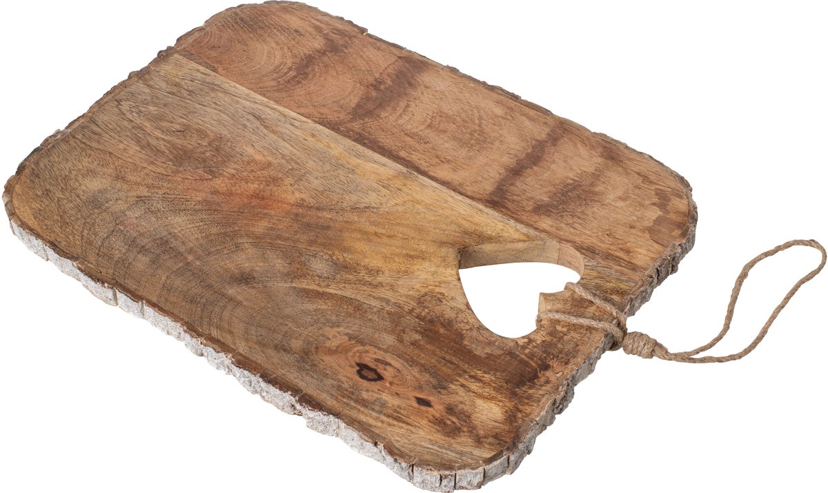 J-Line Snijplank met hart en schors - mangohout - naturel - large