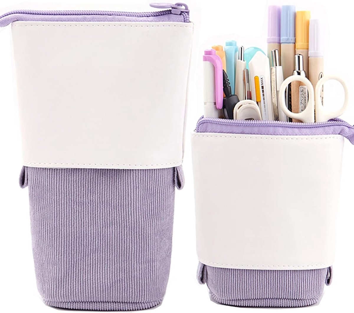Uitschuifbaar Etui van PU en Corduroy - Retractable Opvouwbare Pencil Case - Grote Capaciteit - Voor Kantoor, School en Reizen - Paars