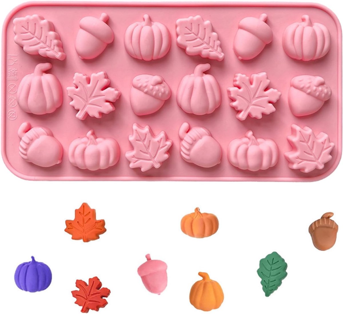 Siliconen bakvorm - Herfst Chocolademal - 18 Holtes - Esdoornblad en Pompoen - Herbruikbaar - Snoepbakvorm voor Thanksgiving en Halloween