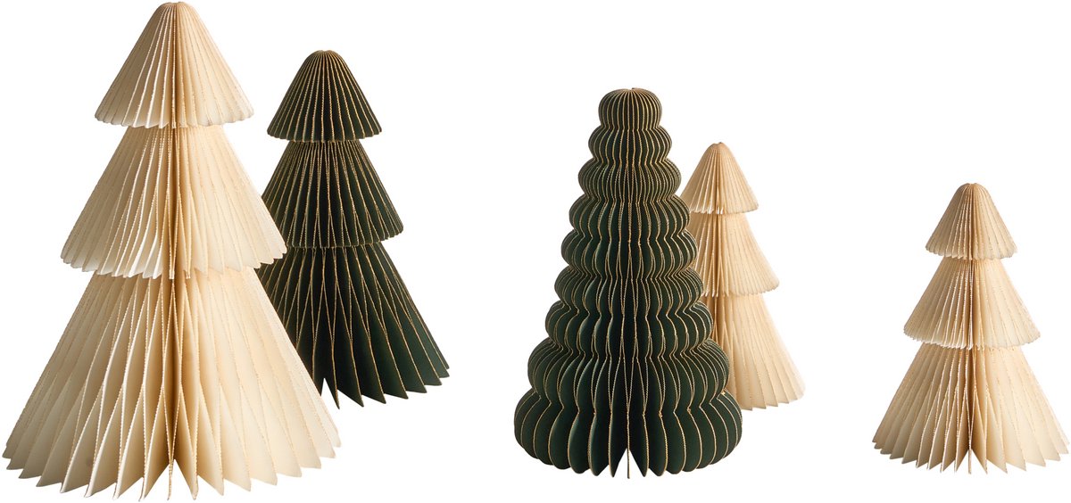 VORMA - Set van 5 kerstdecoraties - Beige/Groen - Papier