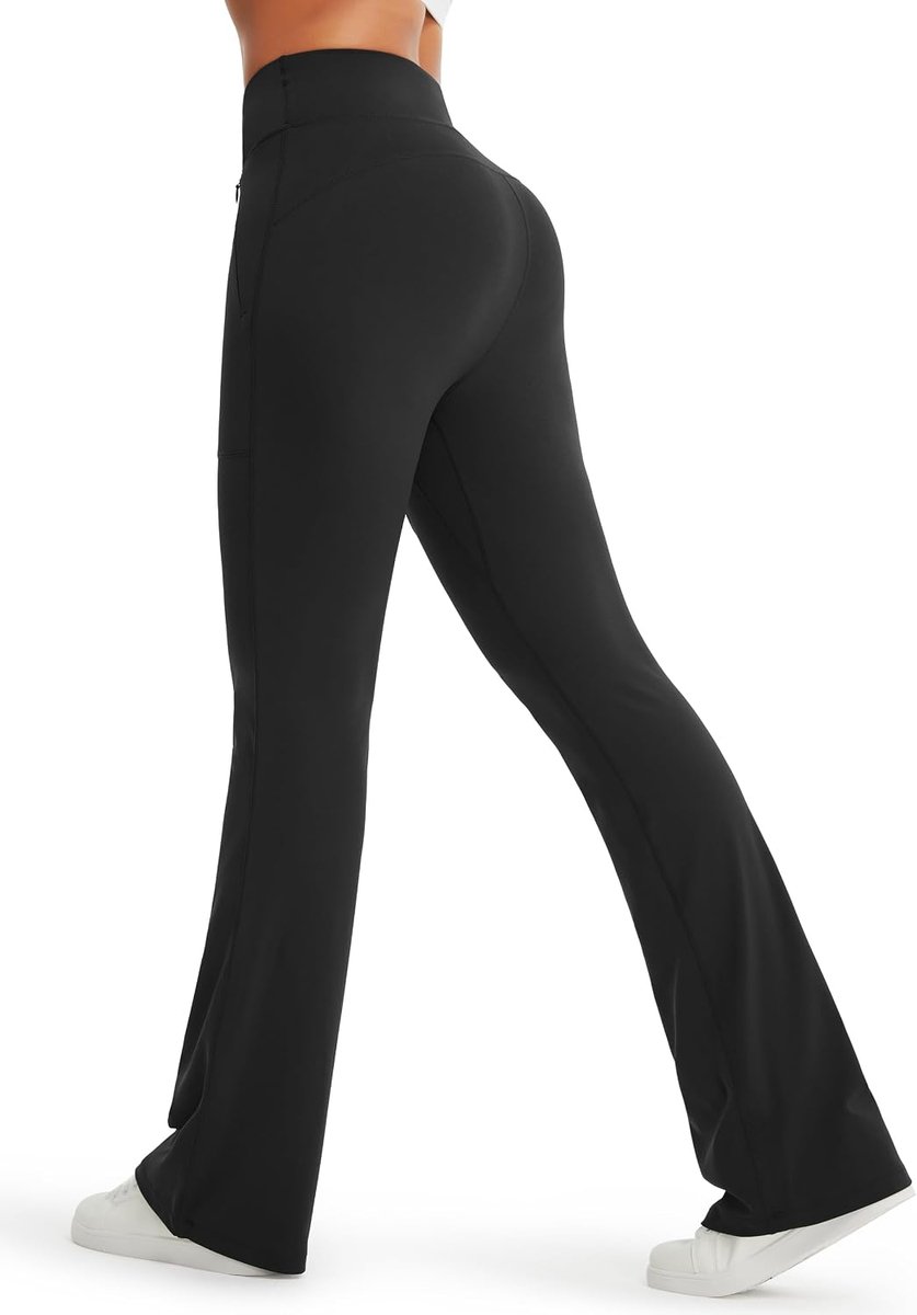Leggings Hoge Taille Sport Gym Yoga Elastische Leggings Sportbroek Flared Broek Yogabroek Sportleggings Lange Bootcut Broek met Zakken