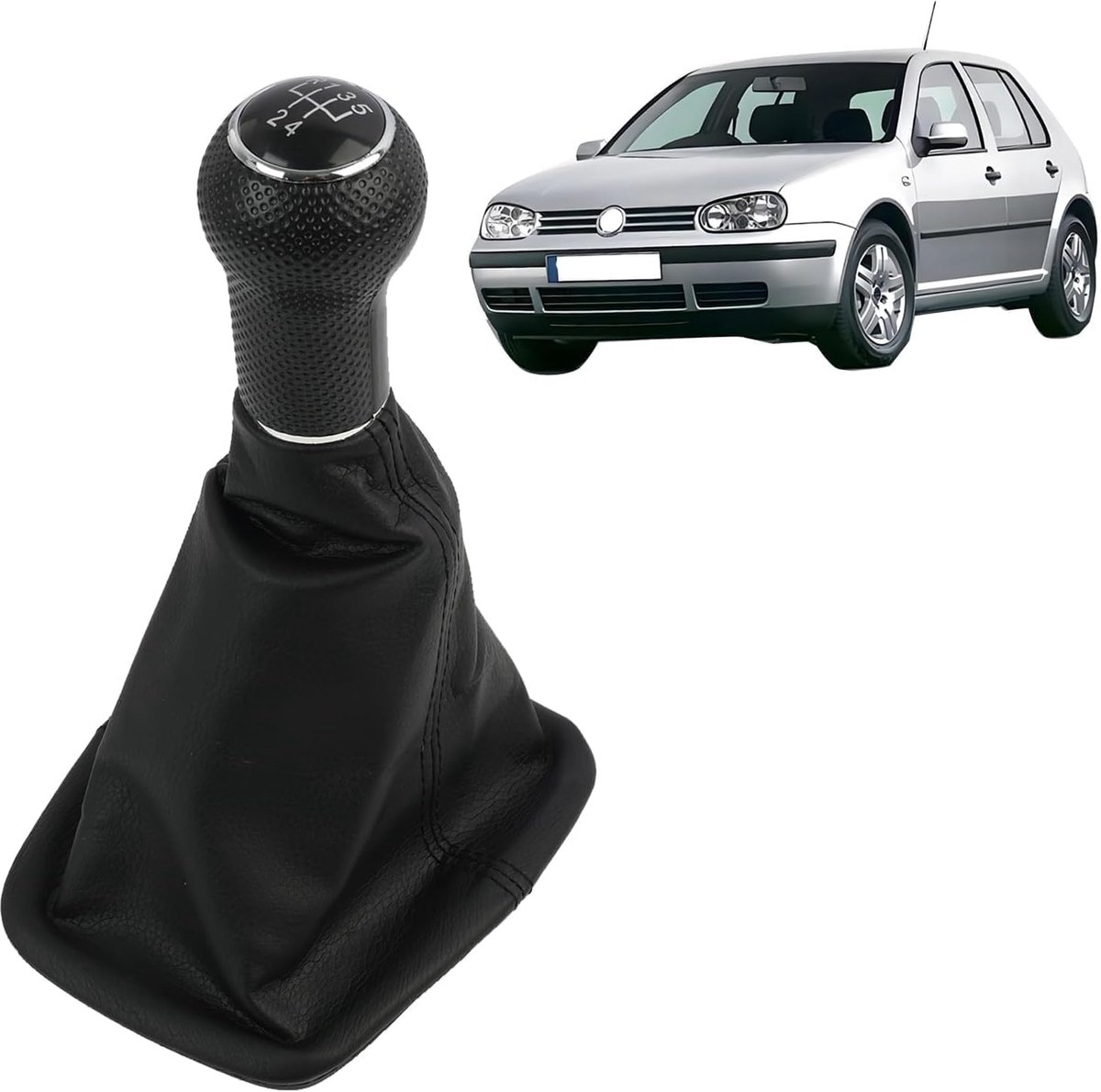 Schakelhef in zwart + schakelknop + frame met 5 versnellingen, 23 mm knop, Plug & Play reserveonderdeel voor VW Golf 4 IV, Compatibel met 1.4 en 1.6 benzinmotoren, 1.9 SDI Diesel (onderdeelnummer 1J07