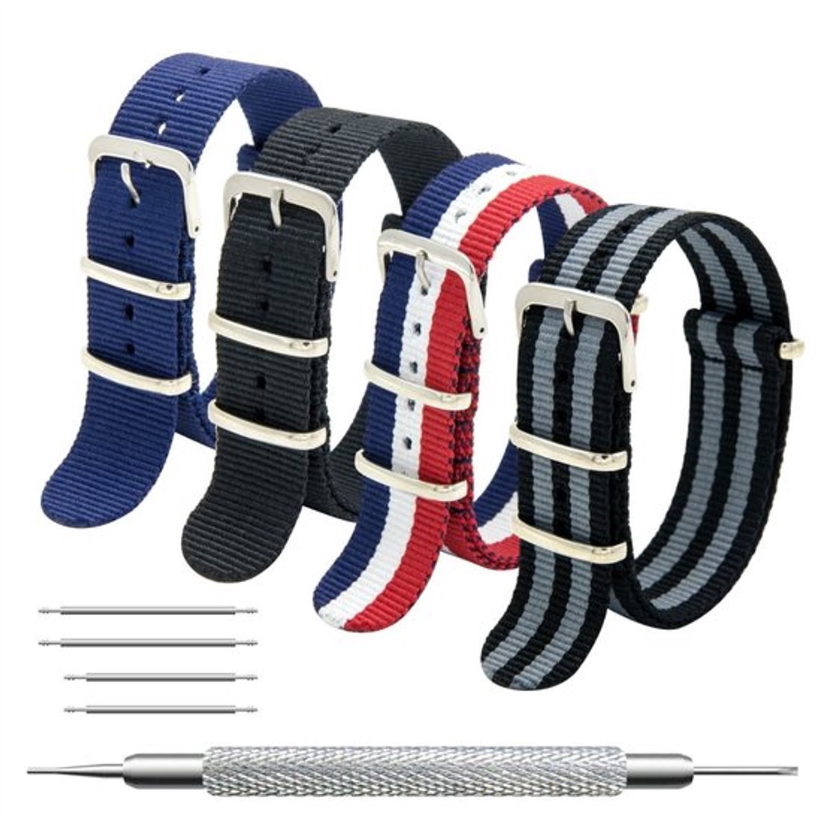 Horlogeband - Ballistisch Nylon - 16/18/20/22/24 mm - Optimale Pasvorm - Inclusief Veerstaafjes - Gereedschap voor Veerstaven