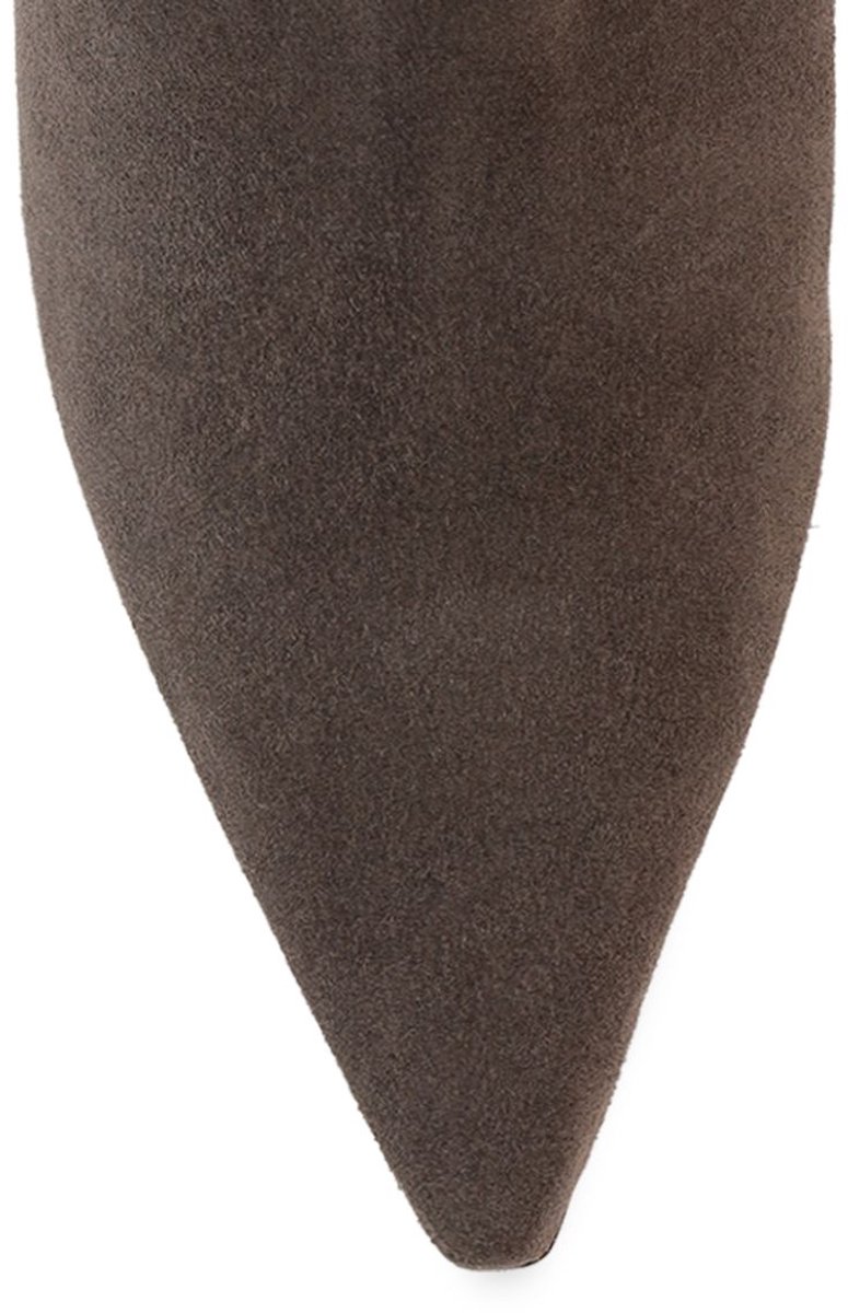 Manfield - Dames - Grijze suède slouchy enkellaarsjes met hak - Maat 41