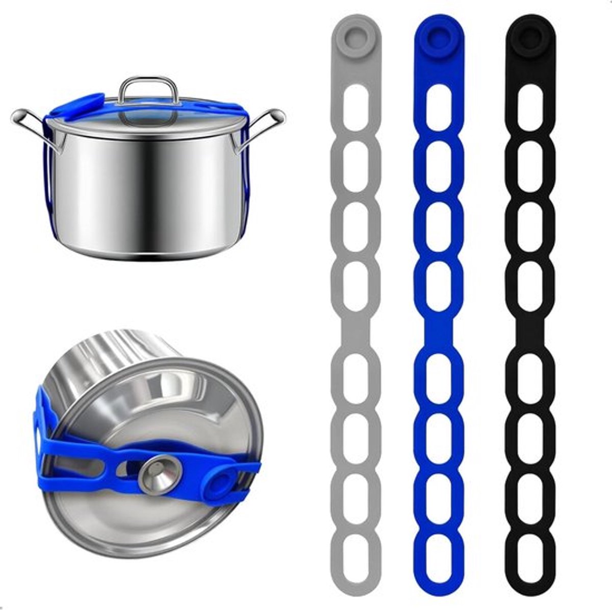 Siliconen Potdekselhouder Organizer voor Middelgrote en Grote Potten - Herbruikbare Zelfsluitende Bevestigingsband 55 cm