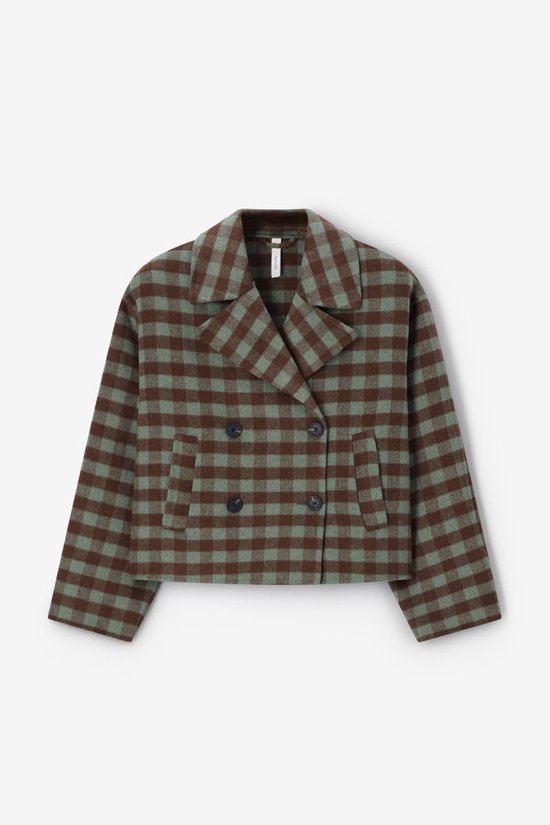 Groene Ruiten Wollen Peacoat Jas