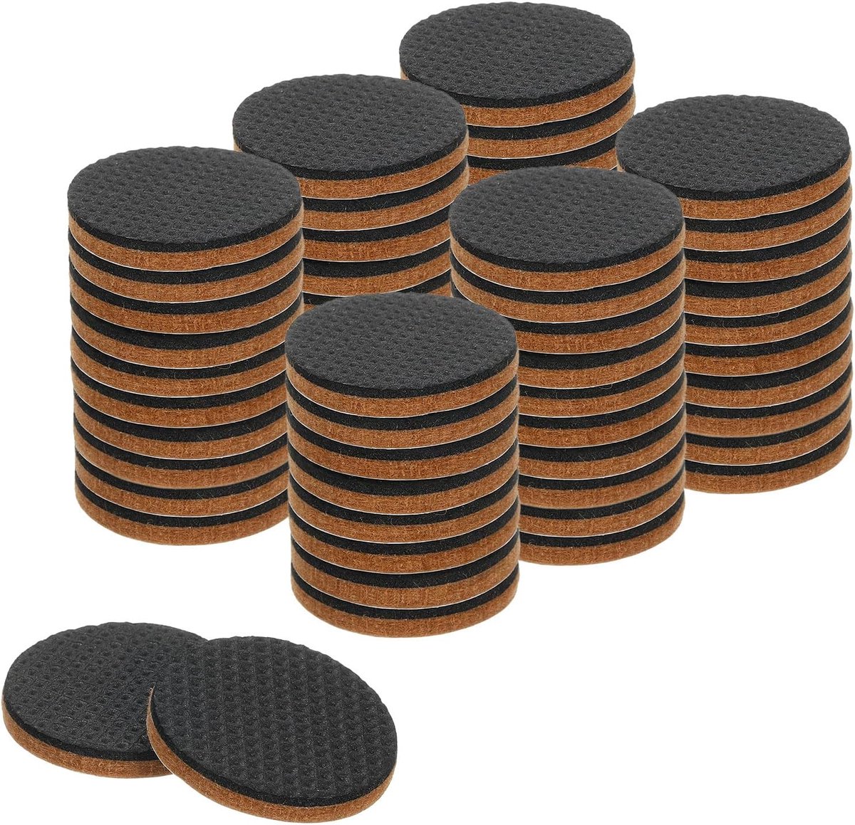Meubelglijders van vilt en EVA, 35 mm, rond, voor meubels, ter bescherming van harde houten vloeren, tafelpoten, bruin en zwart, 60 stuks