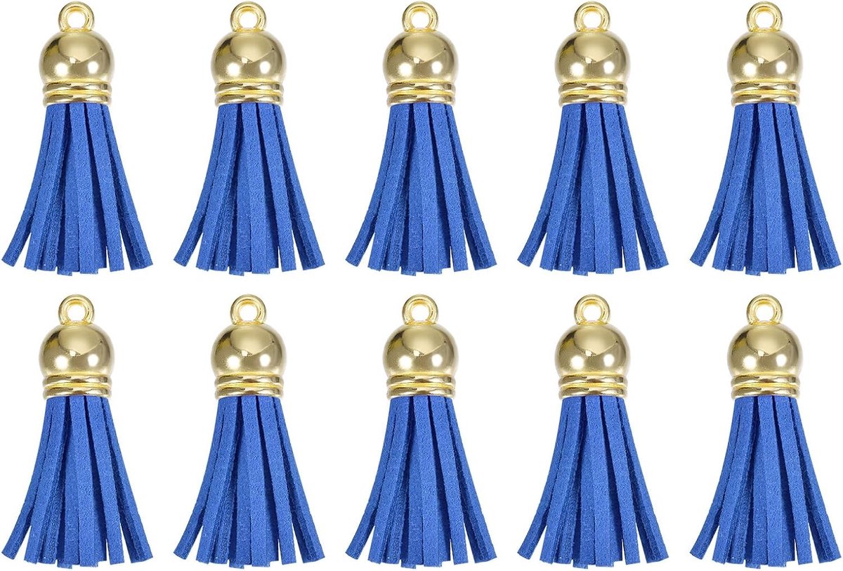 20 stuks 3,8 cm hangers sleutelhangers met kwasten van leer met gouden capuchon voor armband met hanger sieraden maken handwerk decoratie DIY, marineblauw