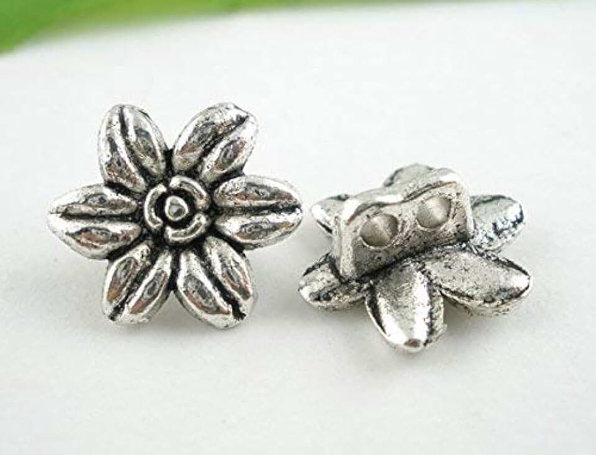 Knopen, antiek zilver, bloemenpatroon, Ø ca. 14 mm, gatgrootte 1,9 mm