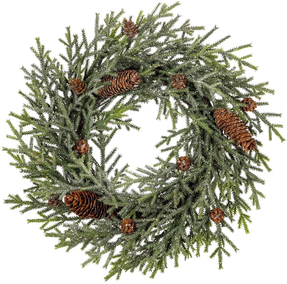46 cm kerstkrans, kleine kerstkrans voor voordeur, kerstdeurkransen, Norfolk dennenkrans met matte dennenappels, cederhouten krans voor Kerstmis, binnendecoraties
