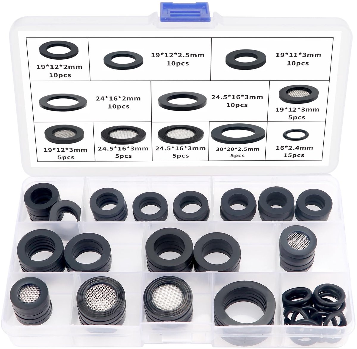 90 Stuks Zeefafdichting O-ring Set, Mesh Rubberen Ringen, Afdichtring met Zeef, voor 1/2 3/4 Inch Douche Douchekop Kranen Slangen Doucheslang