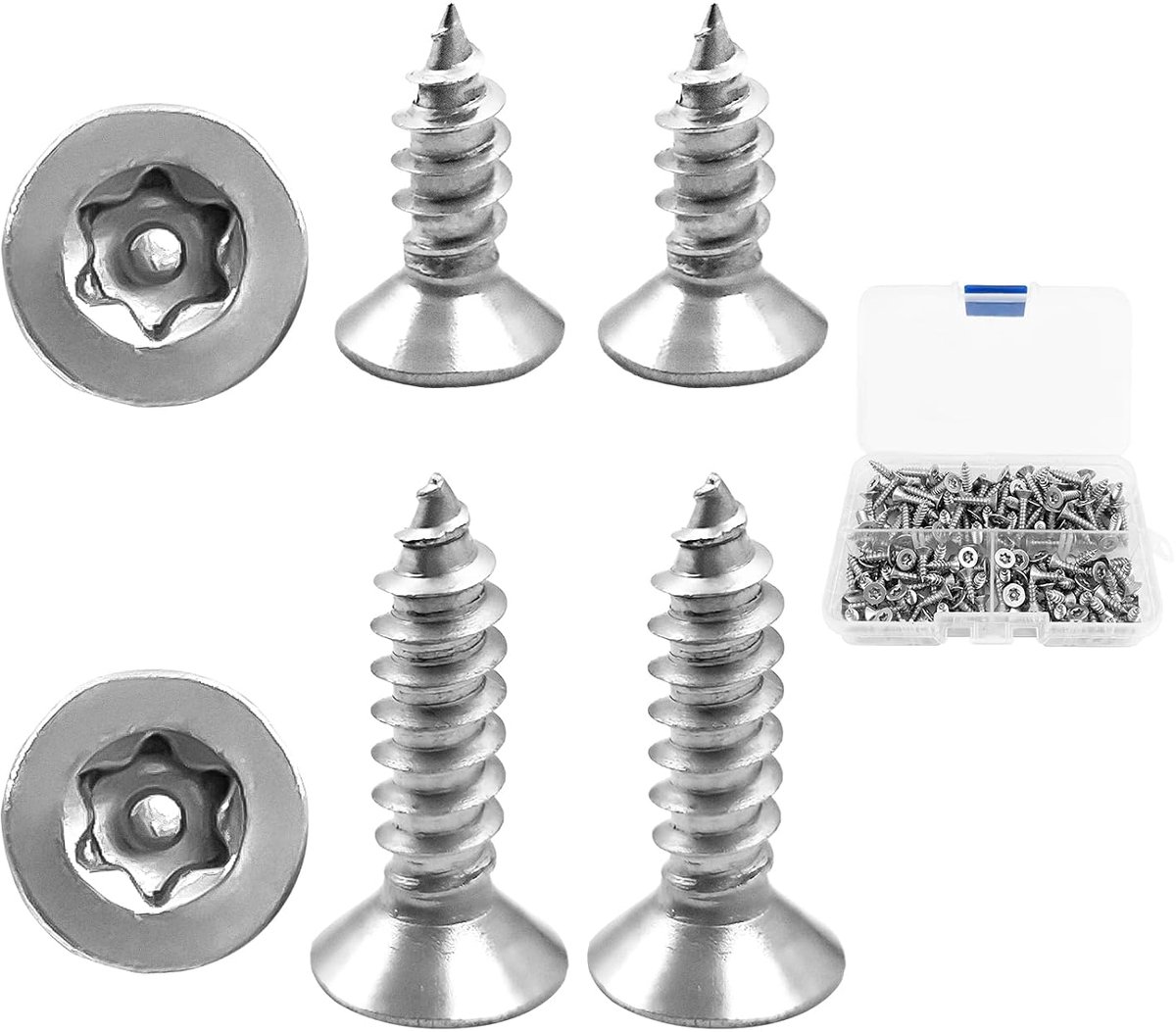 Houtschroeven roestvrij staal torx, spaanplaatschroeven universele torx schroeven, zilveren terrasschroeven, roestvrij stalen schroeven met doorzichtige doos voor deur, raam