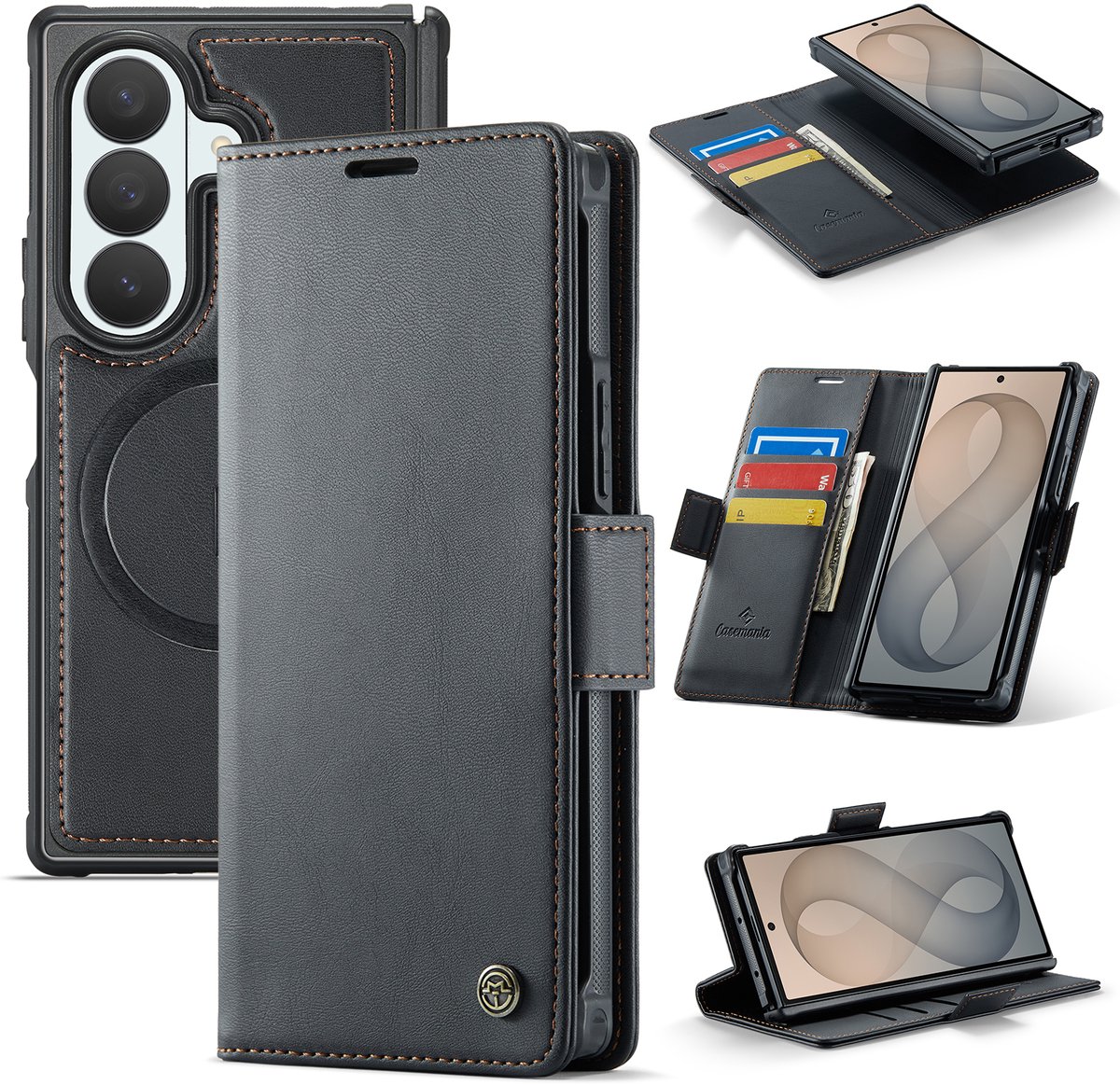 Casemania Hoesje Geschikt voor Samsung Galaxy Z Fold8 Ultra - Charcoal Gray - Kunstleer 2 in 1 Afneembare Bookcase - Geschikt voor MagSafe - Magnetische Telefoonhoesje met Pasjeshouder en Standaardfunctie