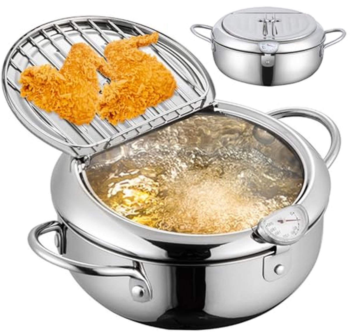 Roestvrijstalen Friteuse - Diepe Koekenpan - Thuis Frituren - Met Temperatuurregeling - 32 Liter - Zilver