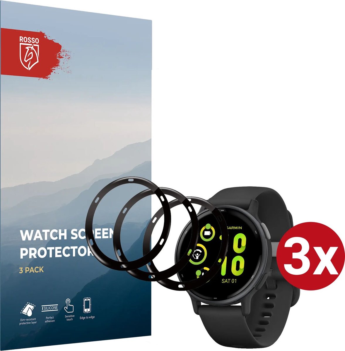 Rosso Hybrid Glass Geschikt voor Garmin Vivoactive 5 - PMMA Glas Screen Protector - Ultradun Plexiglas - Horloge Beschermlaag (3-Pack)