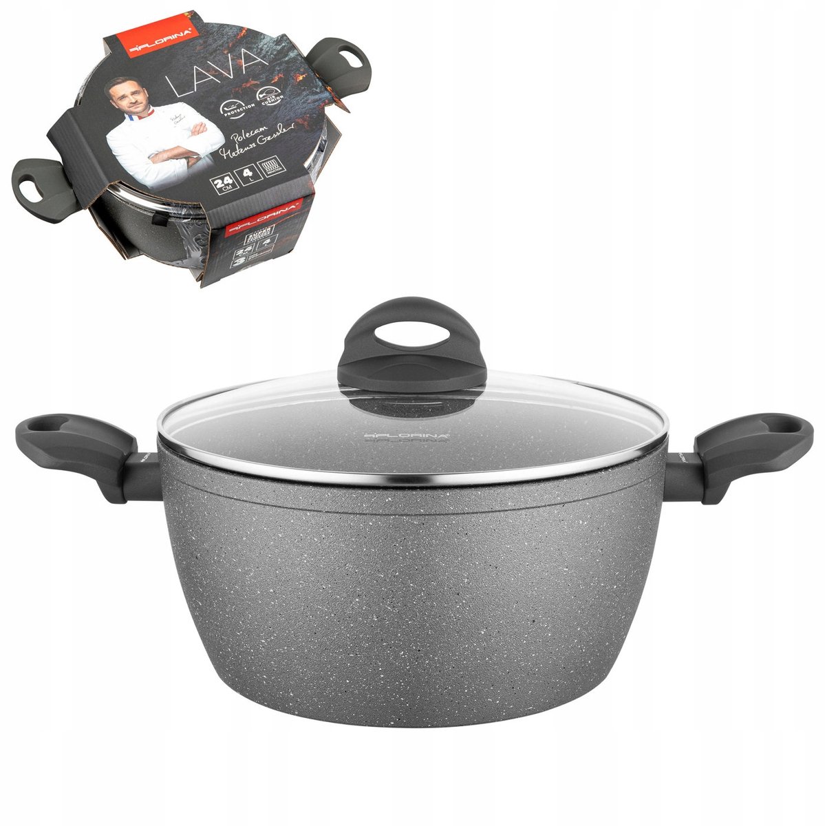 Florina Lava Stone Pan 18cm 1.6L - Aluminium, Grijze Steen Coating