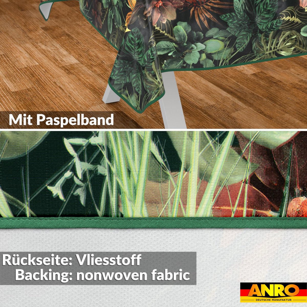 ANRO Tafelkleed Tropische bladeren Bruin 260x140cm Met sierband Afwasbaar Waterafstotend