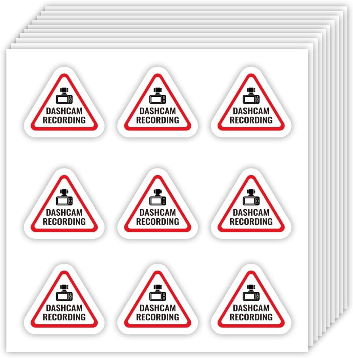 180 stuks dashcam-waarschuwingsdriehoekige stickers, 20 vellen, zelfklevende dashcam-waarschuwingsstickers, scrapbooking, stickers, veiligheidsstickers voor autocamera's, voor de achterruit