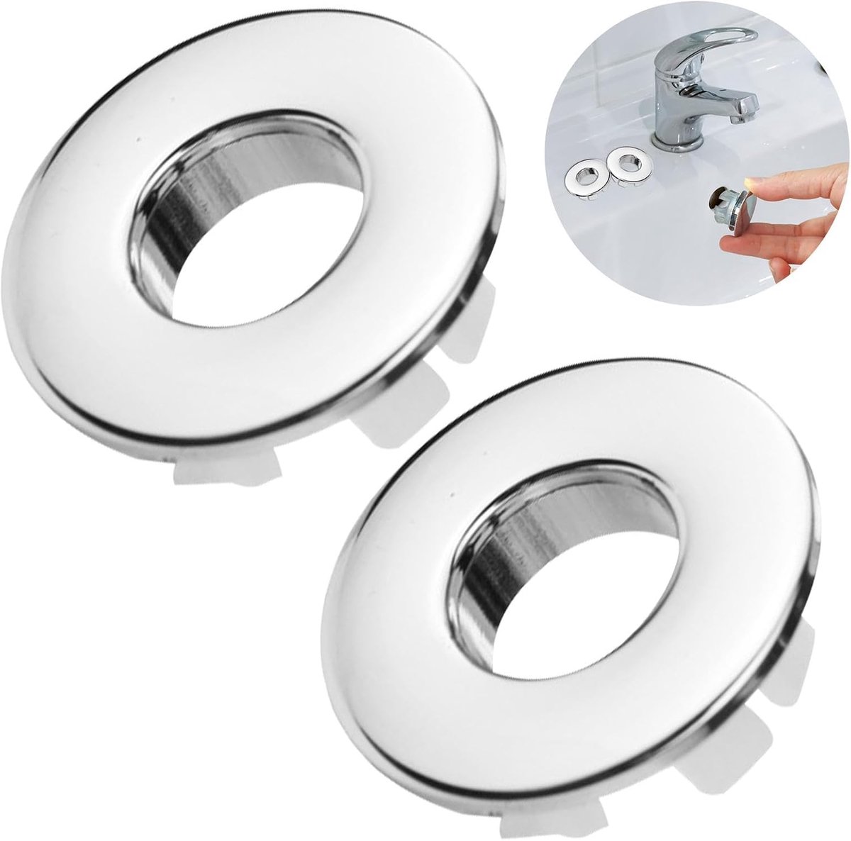 2 stuks gootsteenoverloopafdekking en universele wastafeloverloopring voor 22-24 mm wastafels, badkamer, gootsteen (zilver)