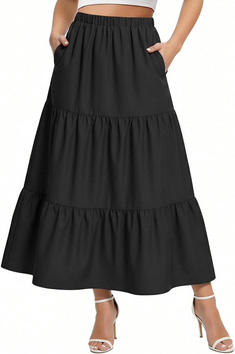 Plissé, retro, maxi rok, lang, 2-in-1 rok, Boheemse jurk, losse strandfeestjurk, draagbaar, A-lijn met zakken