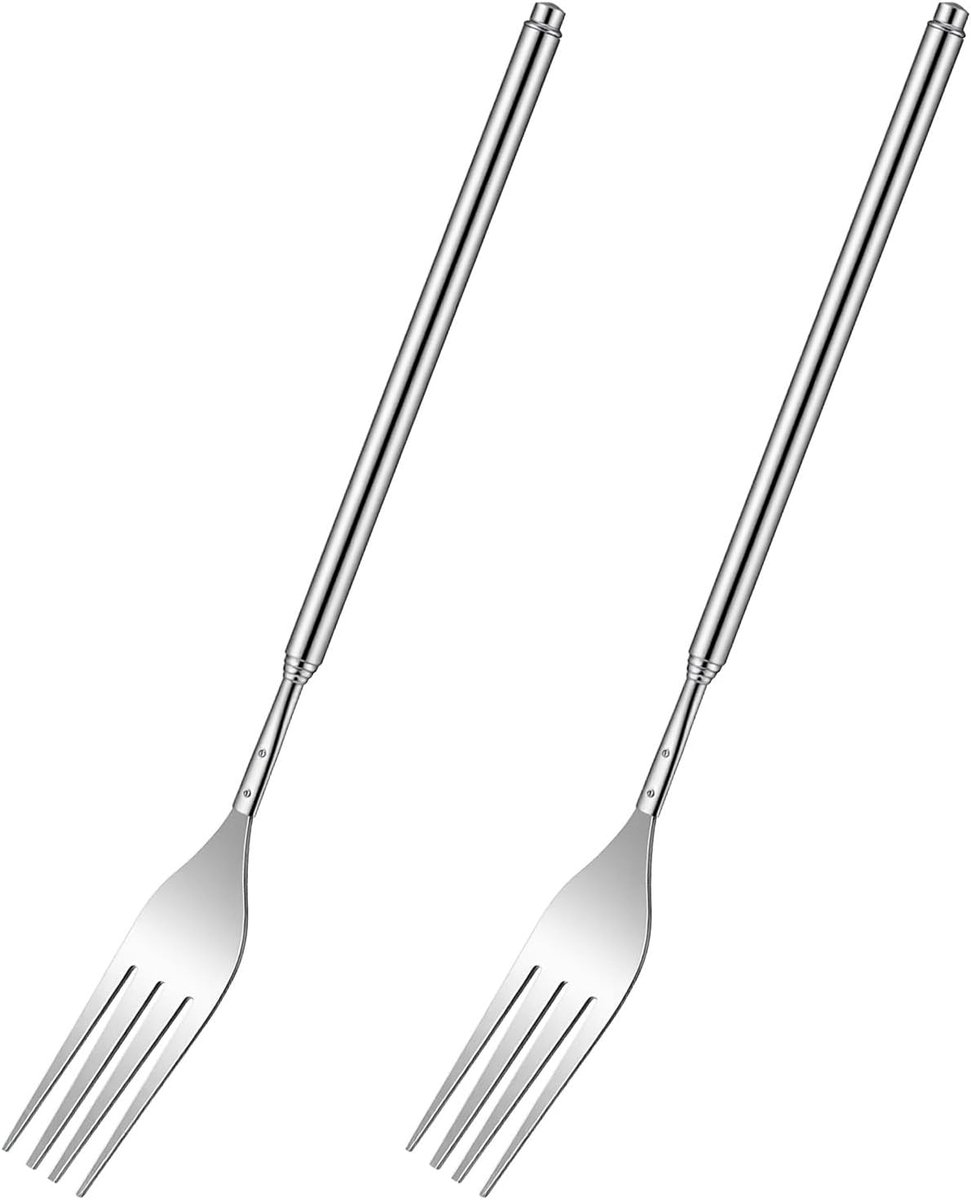 Set van 2 uittrekbare vorken, telescopische vorken, intrekbaar grillservies, diner, dessert, camping, reizen (vork)
