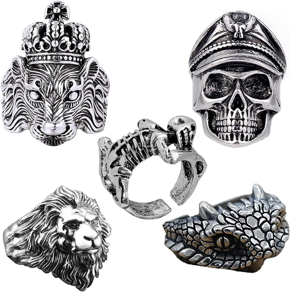 Ringen voor heren, openingsontwerp, meerdere stijlen, ringen voor mannen, voor biker, hiphop, Halloween, punk, feesten, jongens, vintage, verstelbare ringen