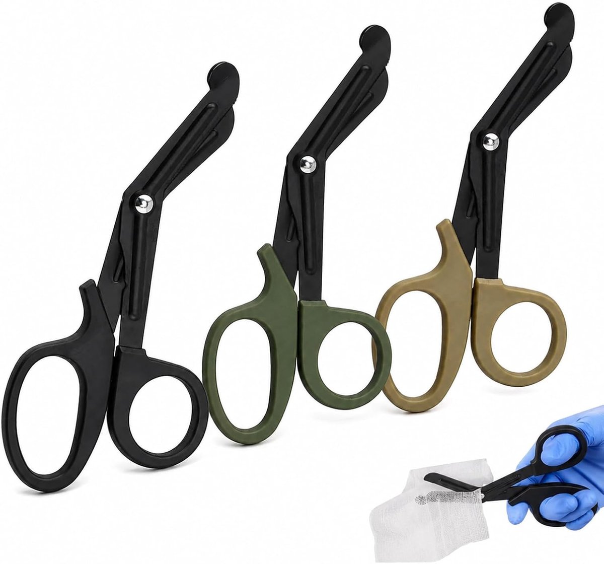 3 stuks verbandschaar, verbandschaar, verzorgingsschaar, medische schaar, roestvrij staal, medische schaar met schuine kop voor eerste hulp en verzorging
