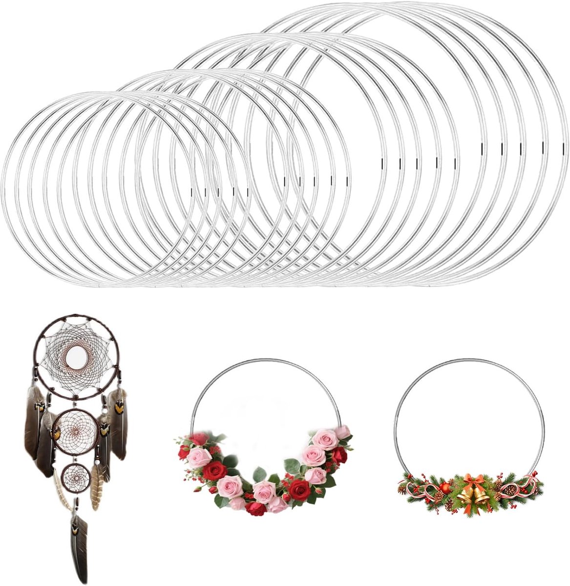 20 stuks metalen ringen, 5/10/15/20 cm diameter dromenvangers | metalen ringen, bloemenringen knutselwerk, draaddiameter 3 mm voor techniek, verpakking, dromenvanger, bloemisterij