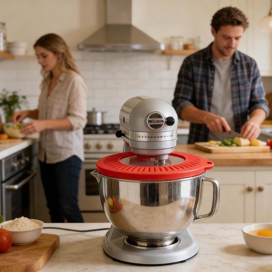 Mixer Spatbeschermer - Mengkop Splash Protector - Schoon bakken - Universeel passend - 23.4 cm - Rood — afbeelding 4