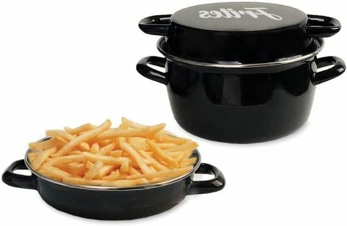 Friteuse met Deksel - Frituurpan Emaille - Lekker Frituren - Voor Alle Warmtebronnen - 26 cm Diameter - Zwart