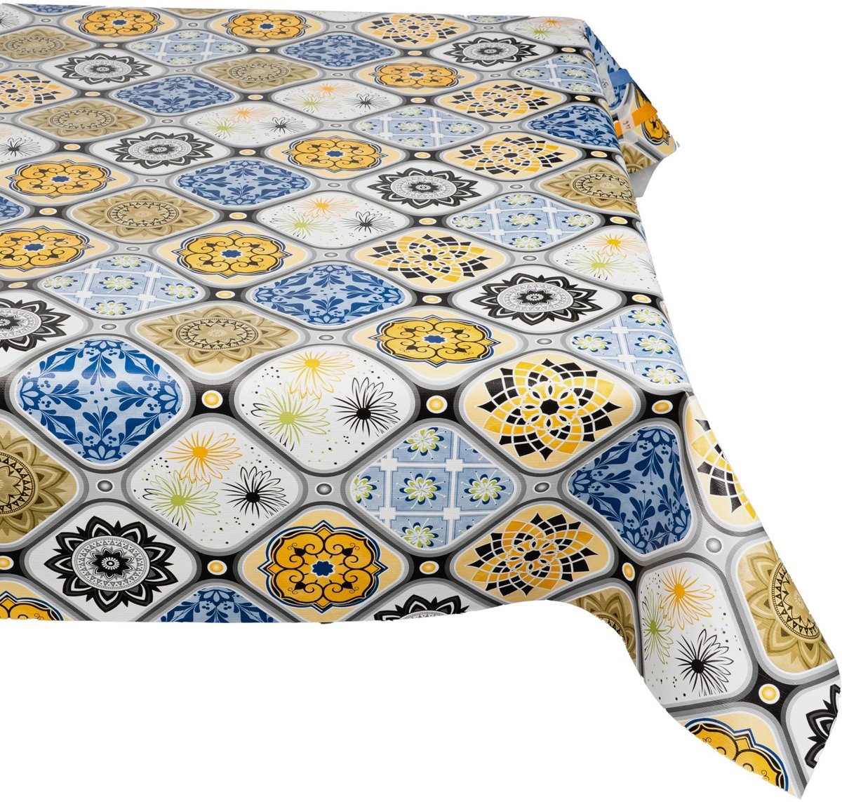 ANRO Tafelkleed Porto tegels Blauw Rond Ø140cm Rechte rand Afwasbaar Waterafstotend Binnen & Buiten