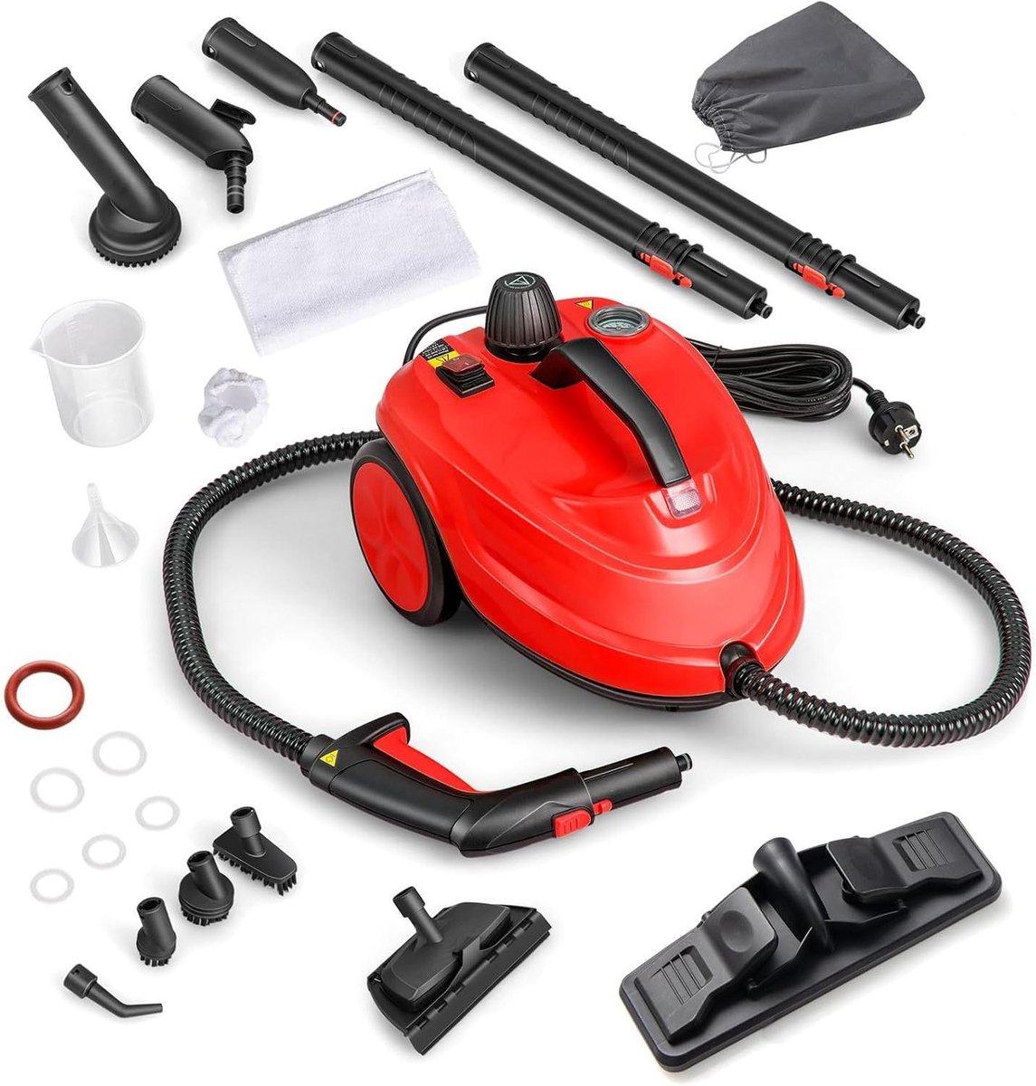 Stoomreiniger - Hete stoom reiniger - Dieptereiniging Huis - Krachtige stoomdruk - 18 liter tank - Rood